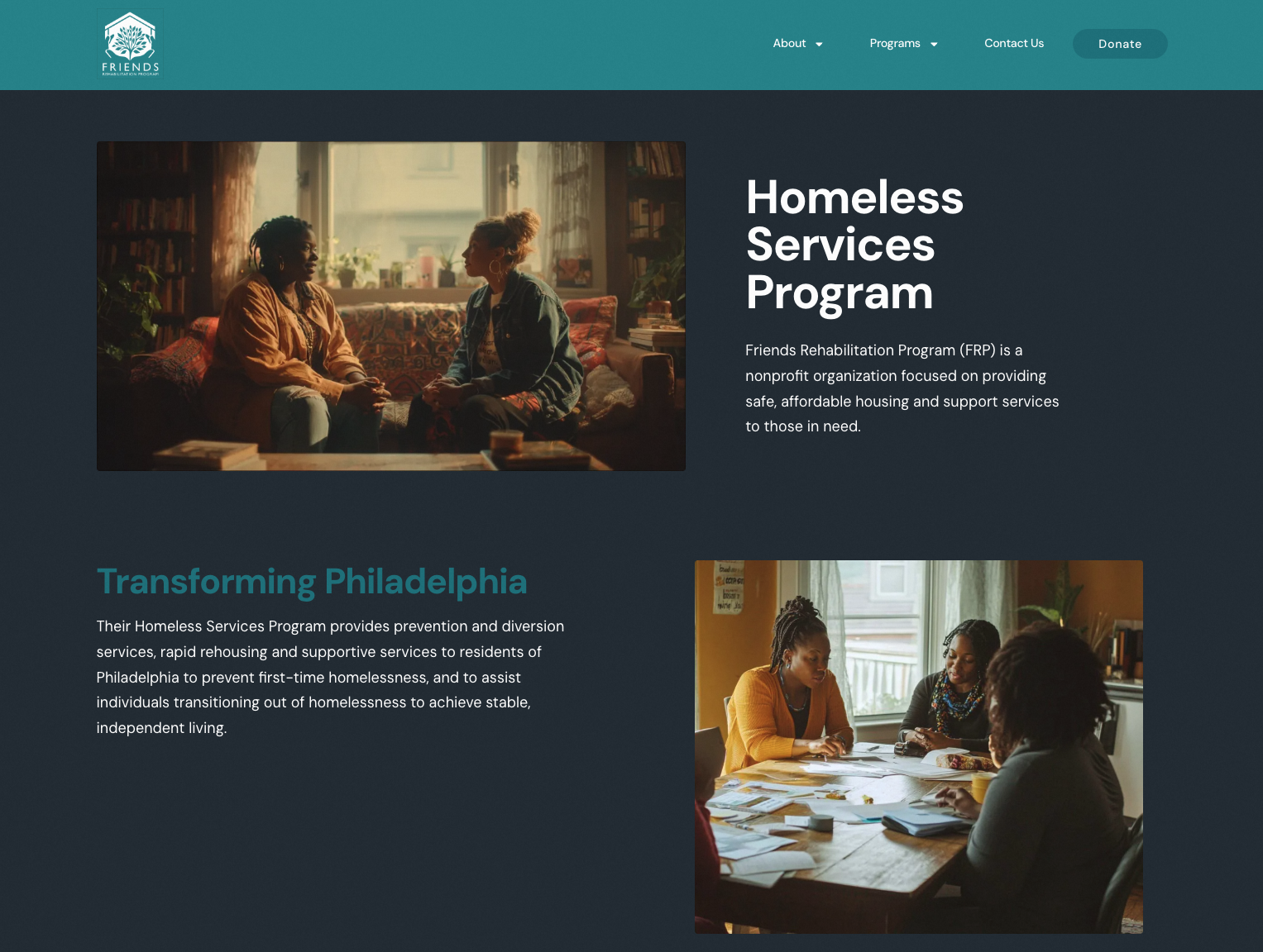 FRP website — Homeless Services Program page