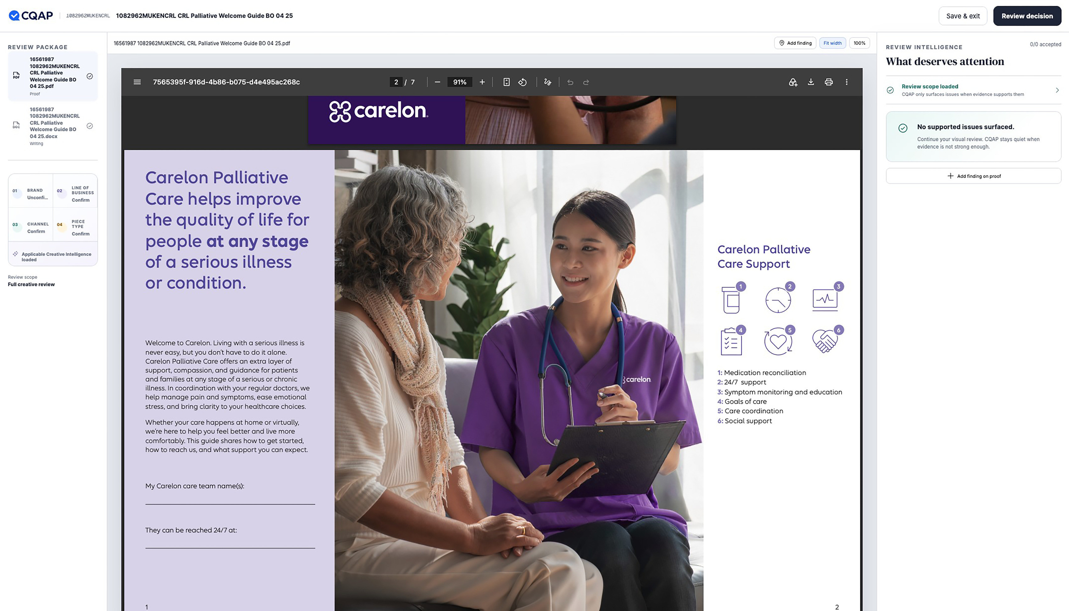 CQAP — the workspace: one review active, one completed, and the standards learned so far