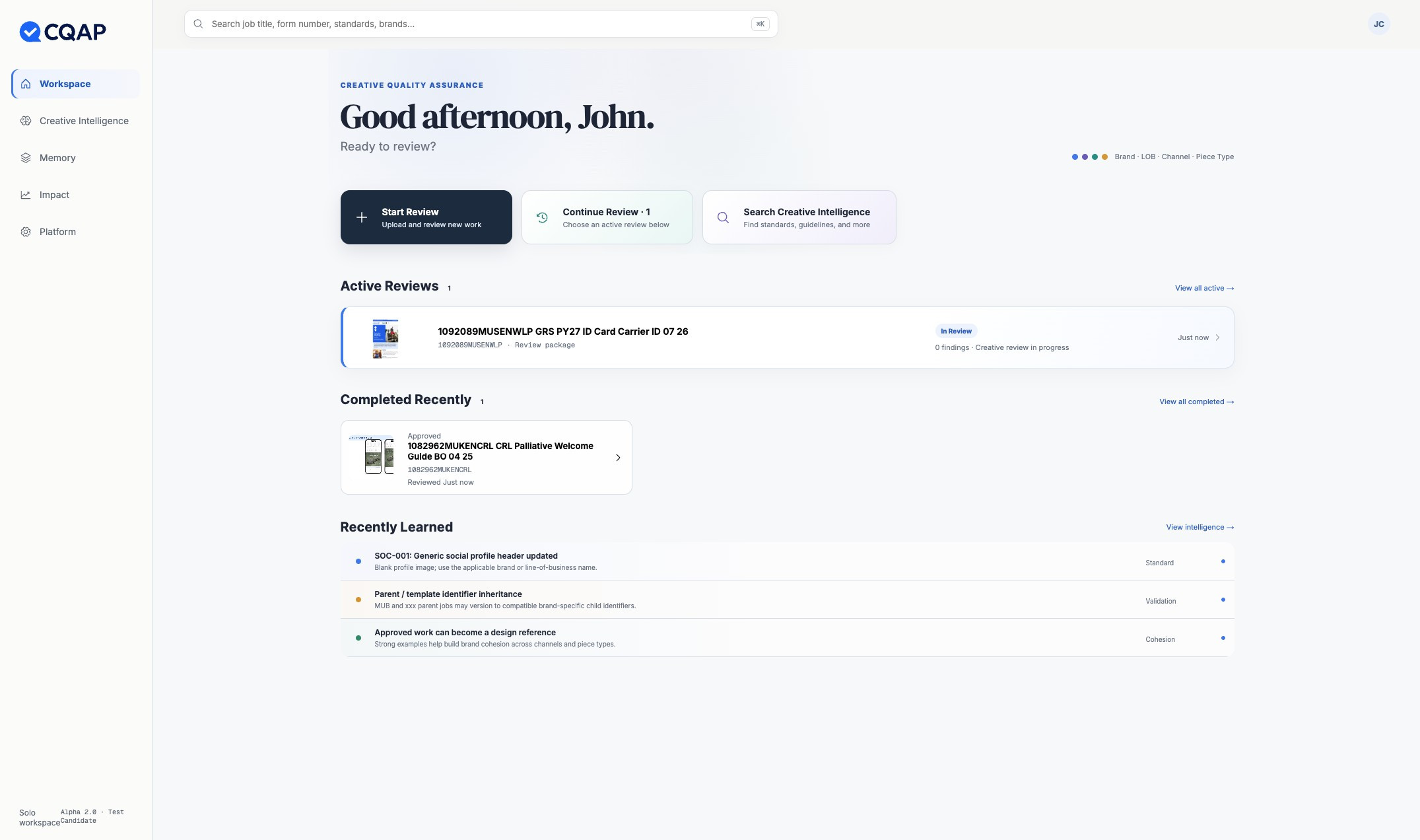 CQAP — the review workspace before any findings