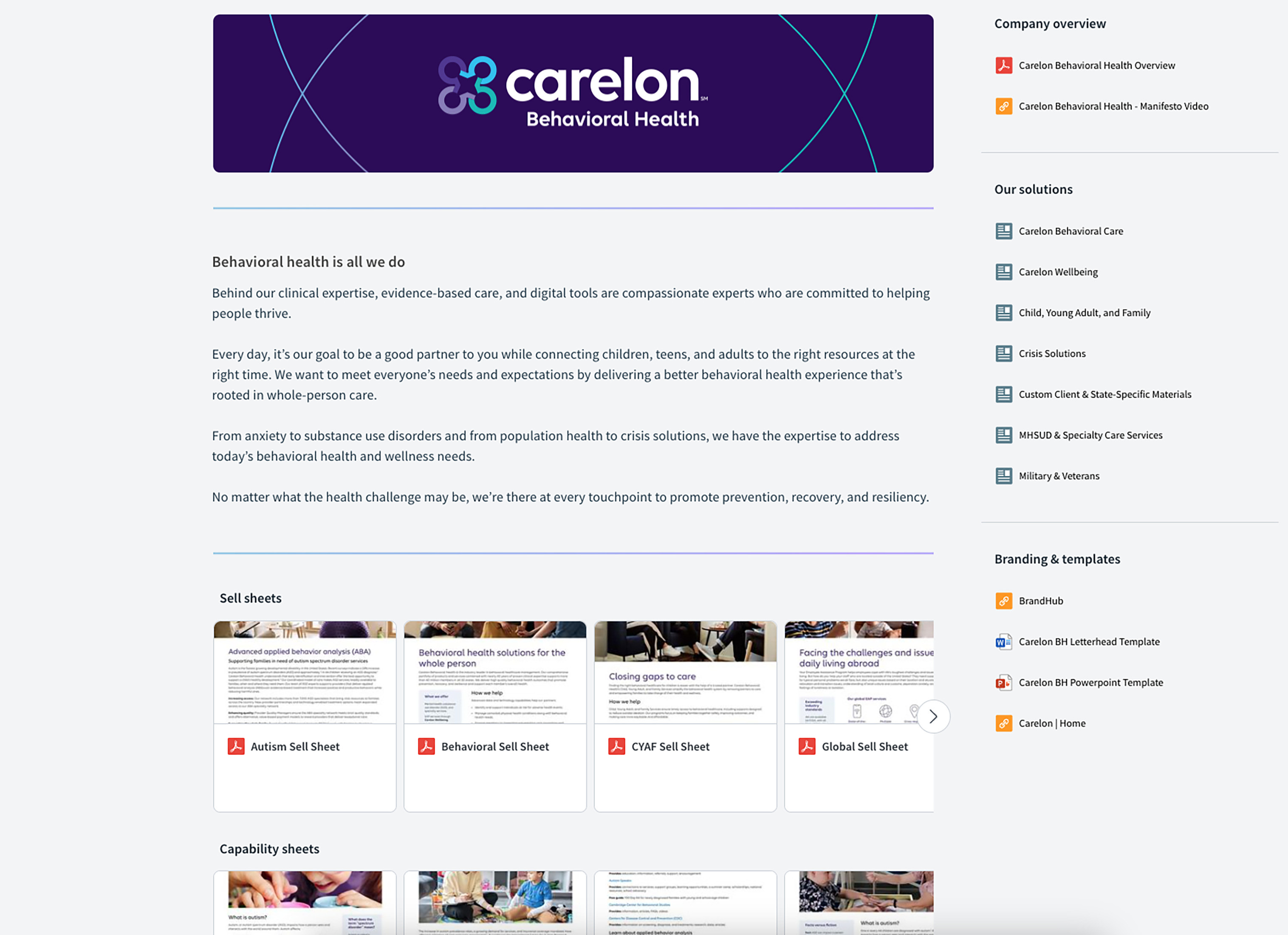 SalesHub — the repository for finished marketing collateral, the platform Marketing Bench sits beside