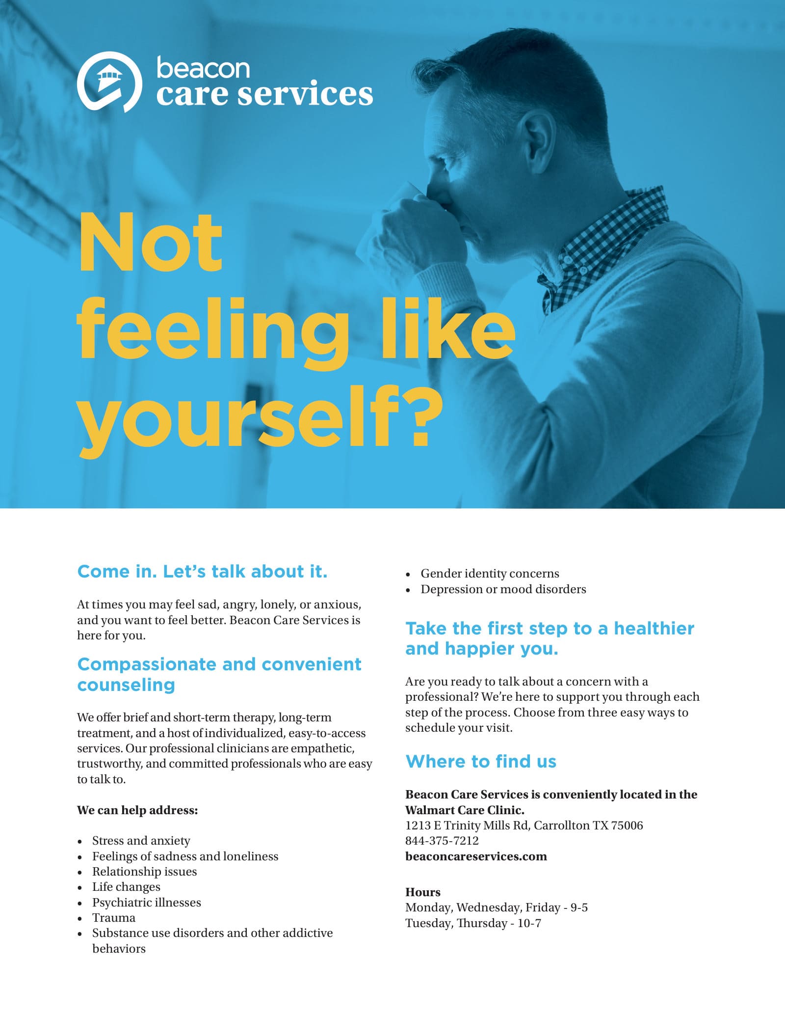 Beacon Care Services member flyer — “Not feeling like yourself?”