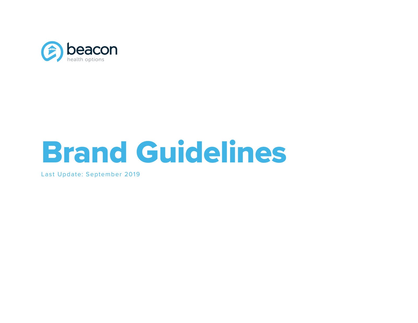 Beacon Health Options brand guidelines cover, in the Beacon blue identity