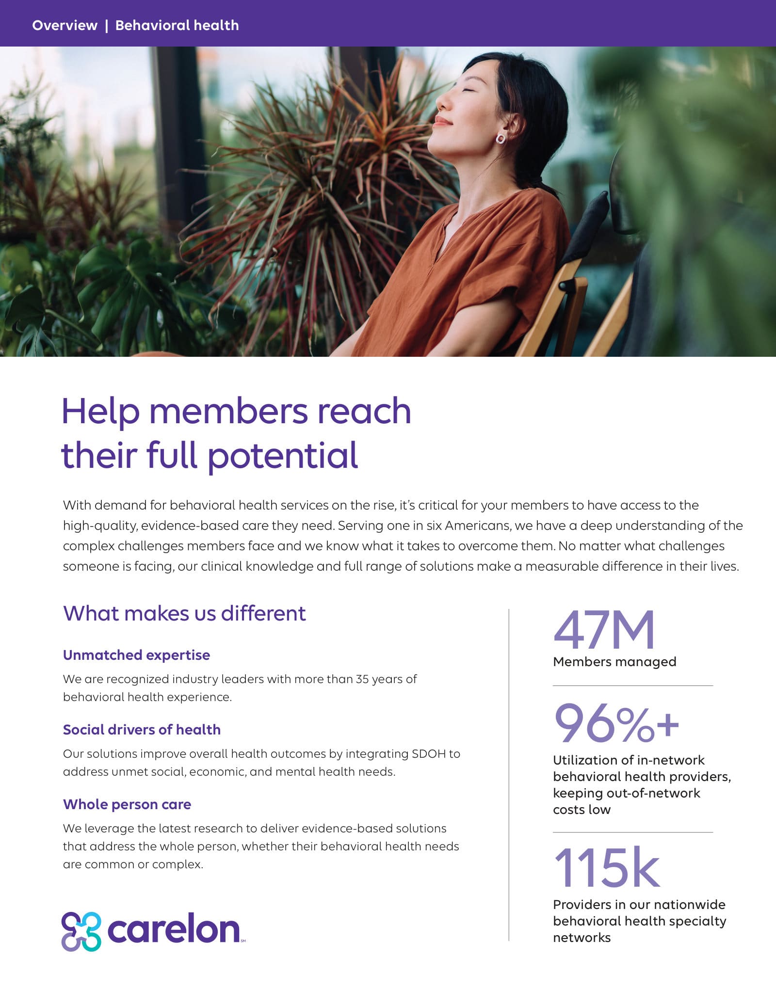 Carelon Behavioral Health sales sheet — “Help members reach their full potential”